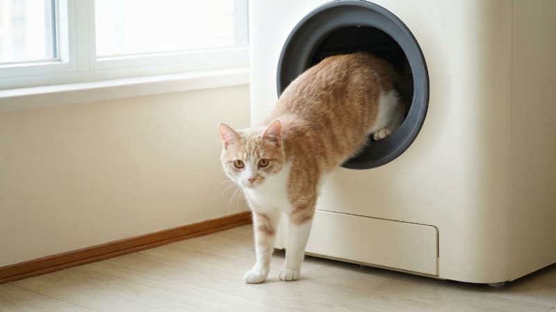 自動トイレから出てくる猫