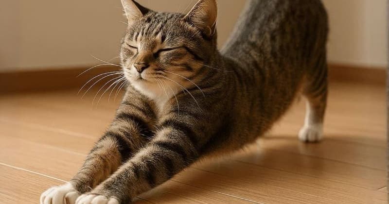 のびをする猫