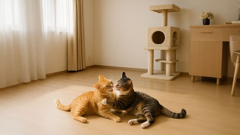 じゃれあう2匹の猫