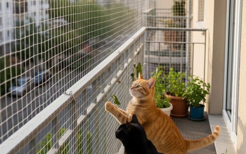 ベランダにいる2匹の猫