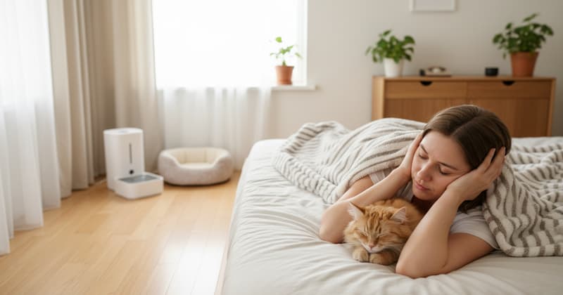 耳をふさいでいる女性