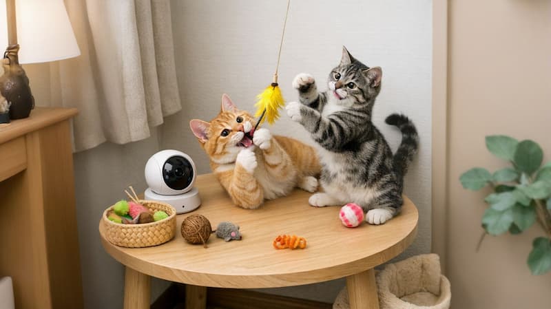 飼い主の留守中に遊んでいる猫