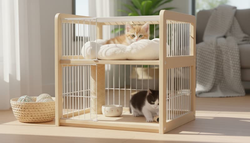 ケージに入った子猫