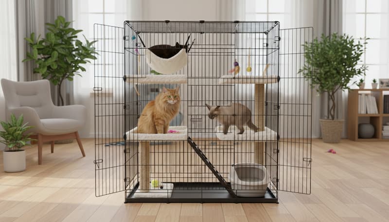 キャットケージと2匹の成猫