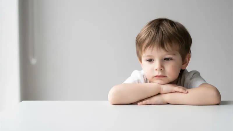 小さな男の子が落ち込んでいる