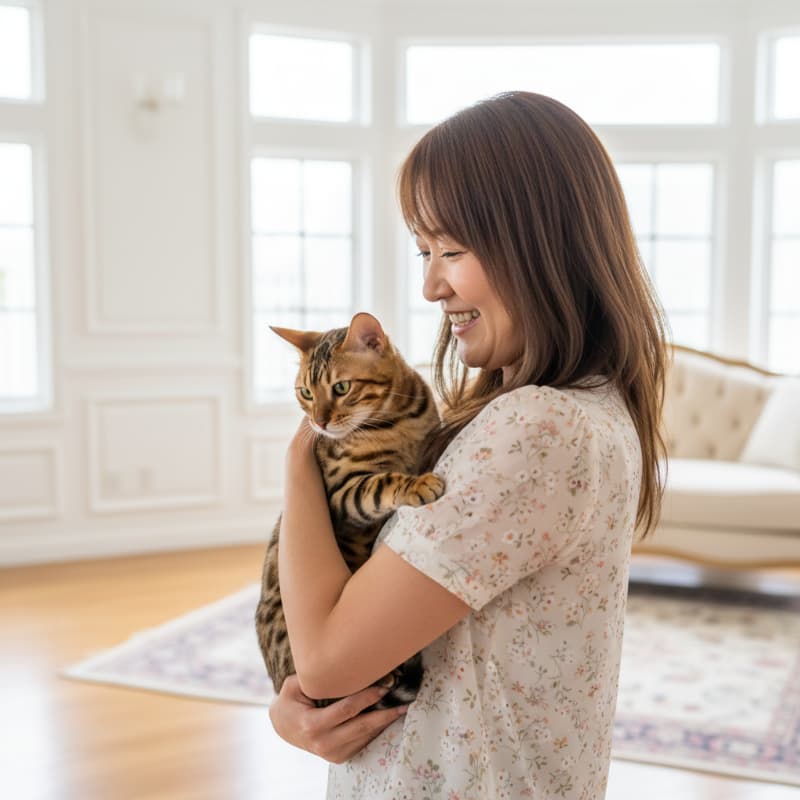 猫を抱いている女性