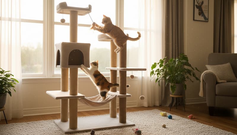 キャットタワーで遊ぶ猫たち