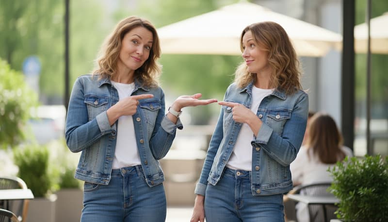 同じ女性が二人、どっちが本物?というそぶり