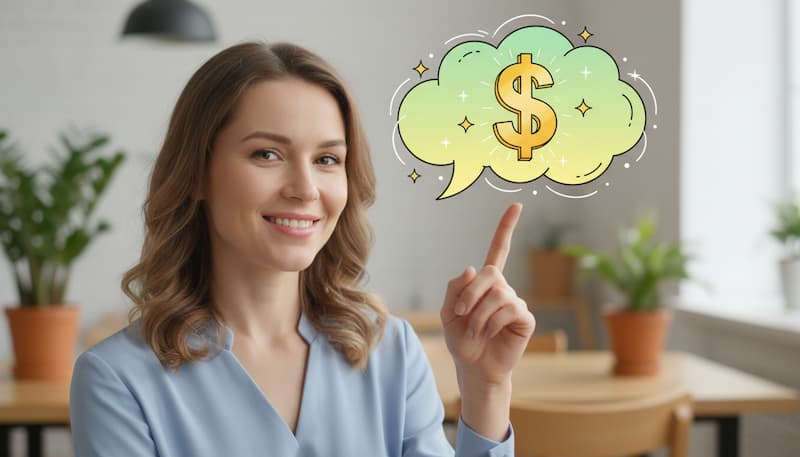 費用について説明をする白人女性