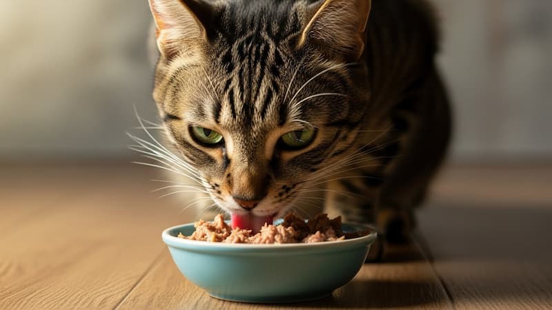 ウェット系のおやつを食べる猫