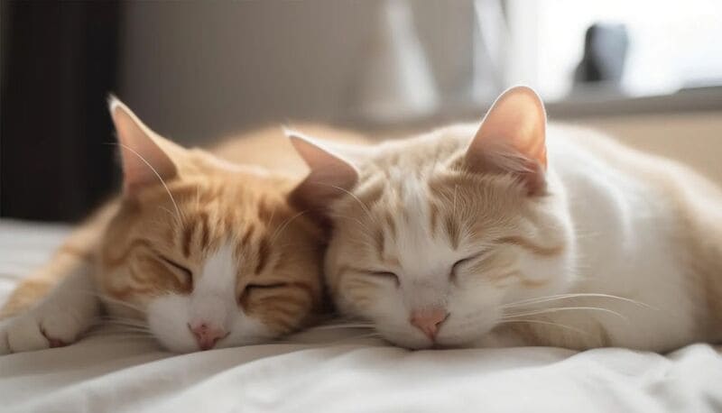 寄り添って眠る二匹の猫