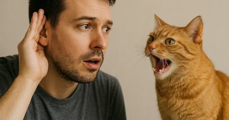 猫の鳴き声を人間がしっかり聞いてあげている様子