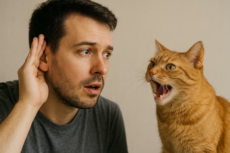 猫の鳴き声を人間がしっかり聞いてあげている様子