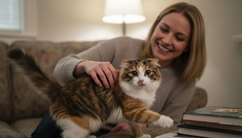 嫌がる猫を撫で続ける女性