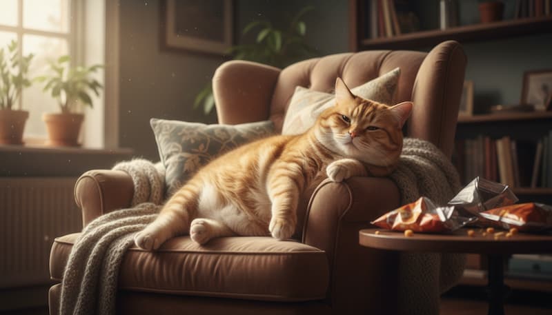 ソファにいる肥満気味の猫