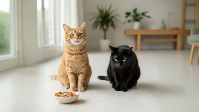 目の前におやつのある猫とない猫