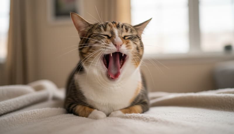 大きく口を開ける猫