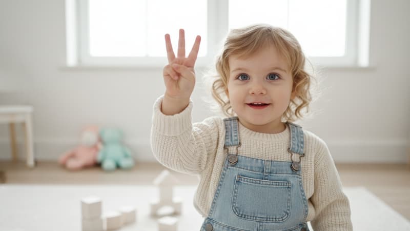 ３本の指を立てている３歳の子供