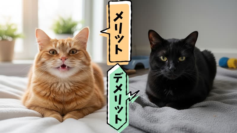 笑顔の猫と不機嫌な猫
