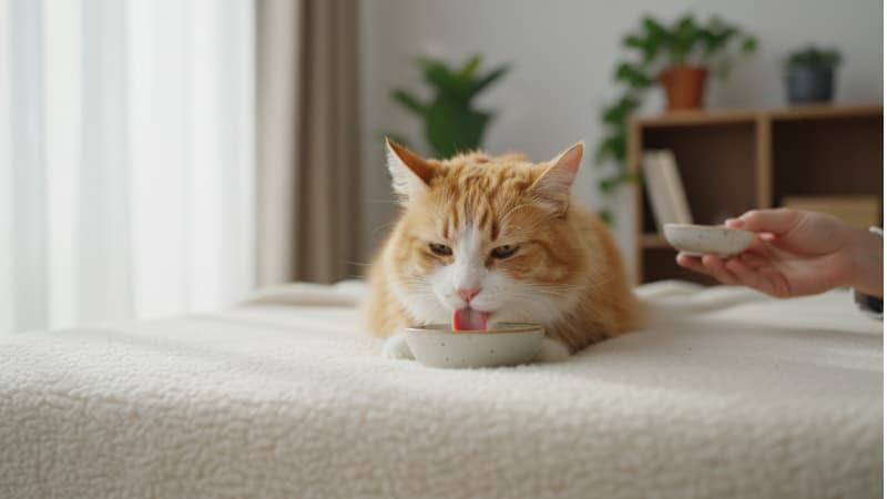 おやつを食べるシニア猫