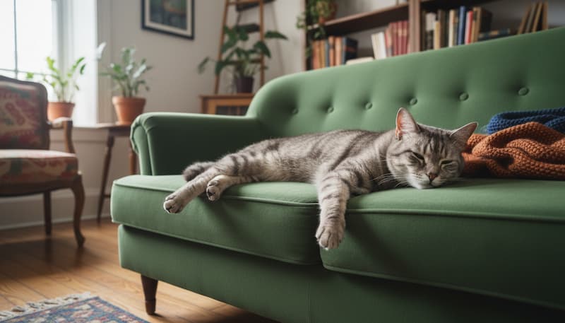 ソファで横たわっているシニア猫
