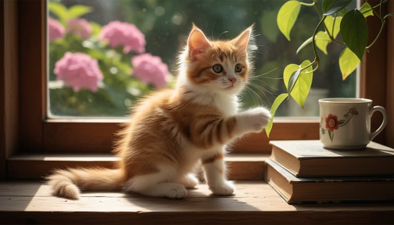 窓辺にいる子猫