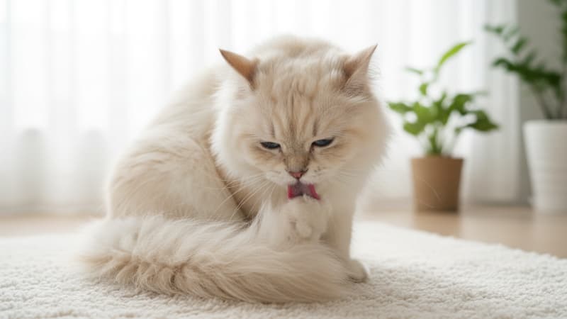 グルーミングしている長毛種猫