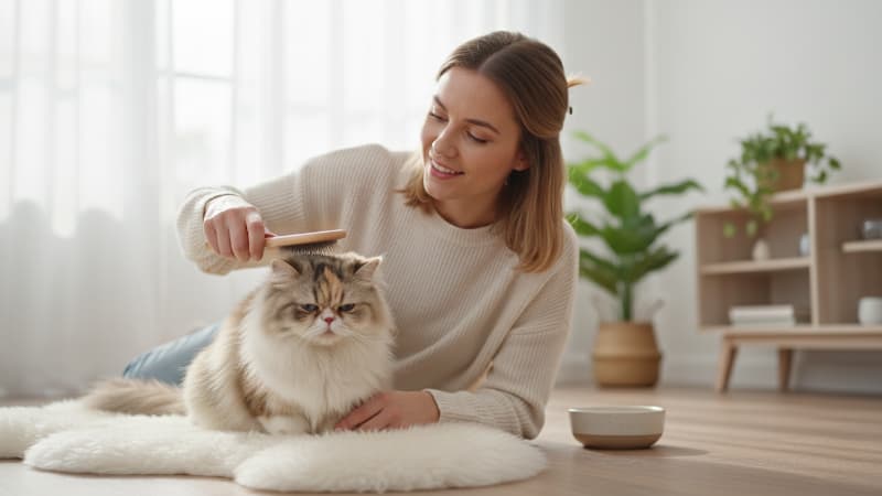 リラックスしてブラッシングをされている猫