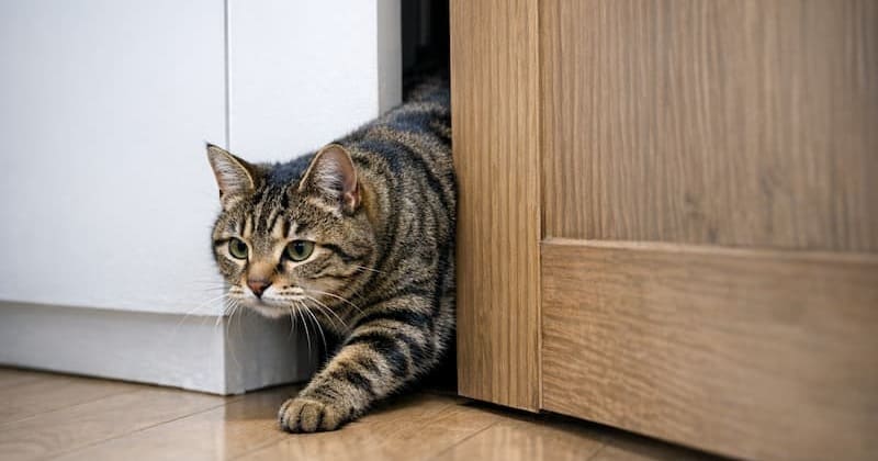 狭い隙間をすり抜ける猫