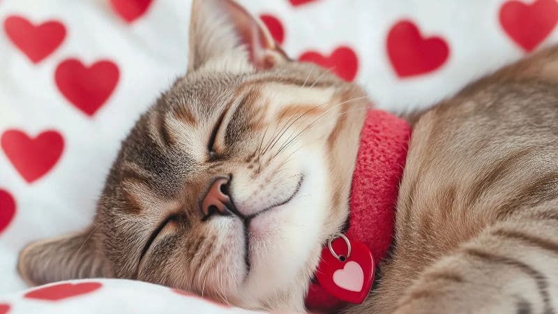 眠っている首輪をつけた子猫