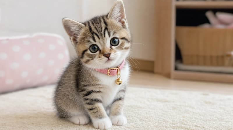 首輪して座っている子猫