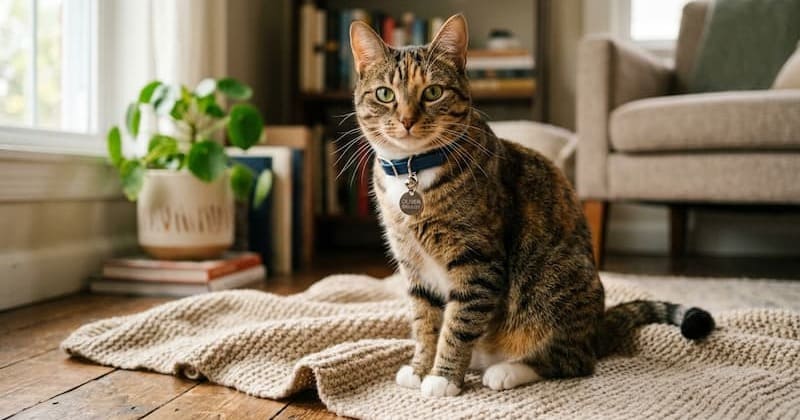迷子札付きの首輪をしている猫